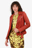 Maje Rust Orange Leather Moto Jacket With Belt Size 36