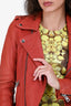 Maje Rust Orange Leather Moto Jacket With Belt Size 36