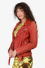 Maje Rust Orange Leather Moto Jacket With Belt Size 36