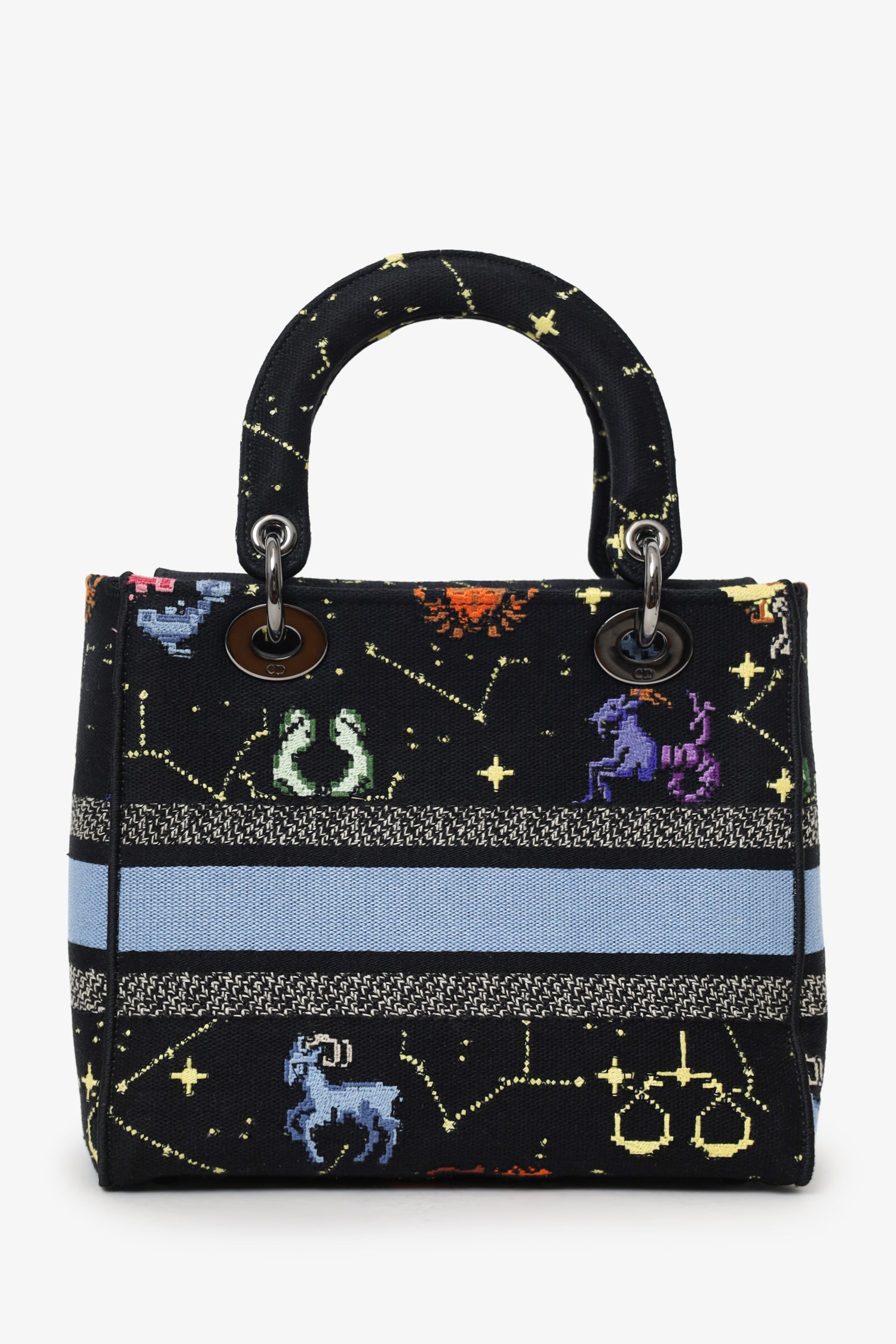 クリスチャンディオール Christian Dior 2022 Black Canvas Pixel Zodiac Embroidered Medium