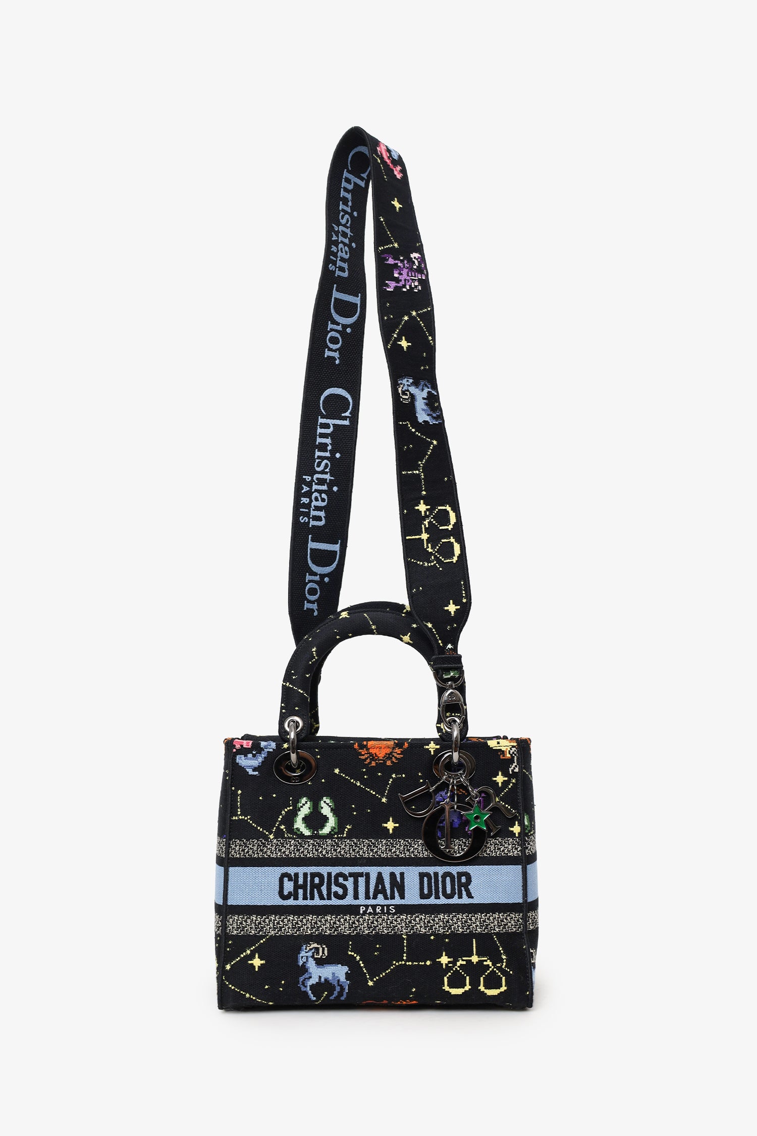 Christian Dior 2022 Black Canvas Pixel Zodiac Embroidered Medium