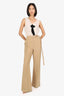 Fendi Khaki Wool/Silk Wide Leg Flared Pants Size 42