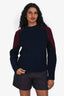 Sacai Navy/Burgundy Cable Knit Lace Detail Crewneck Sweater Size 2