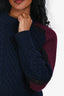 Sacai Navy/Burgundy Cable Knit Lace Detail Crewneck Sweater Size 2