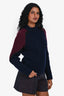 Sacai Navy/Burgundy Cable Knit Lace Detail Crewneck Sweater Size 2