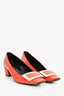 Roger Vivier Orange Patent Leather Gold Buckle Pumps Size 35.5