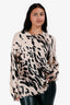 R13 Beige/Black Cheetah Printed Distressed Oversized Cotton Knit Sweater Size S
