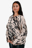 R13 Beige/Black Cheetah Printed Distressed Oversized Cotton Knit Sweater Size S