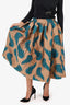 Dries Van Noten Tan/Blue Brocade Printed Midi Skirt Size 42