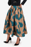 Dries Van Noten Tan/Blue Brocade Printed Midi Skirt Size 42