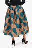 Dries Van Noten Tan/Blue Brocade Printed Midi Skirt Size 42