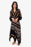 Peter Pilotto Black/Orange Velvet Wrap-Effect Printed Midi Dress Size 12