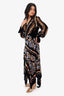 Peter Pilotto Black/Orange Velvet Wrap-Effect Printed Midi Dress Size 12