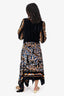 Peter Pilotto Black/Orange Velvet Wrap-Effect Printed Midi Dress Size 12