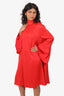 Fendi Red Mock Neck Pleated Long Sleeve Midi Dress Size 44