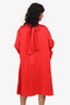 Fendi Red Mock Neck Pleated Long Sleeve Midi Dress Size 44