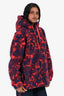 Burberry Red/Navy Sherpa Rosette Patterned Hooded Sweatshirt Size S