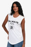 Balmain White Cotton Logo Tank Top with Gold Buttons Size 36