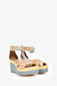Hermès Multicolour Braided Leather 'Ines' Espadrille Wedge Sandals Size 37