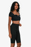 Pre-Loved Chanel™ 2021 Black Neoprene Coco Beach Cap Sleeve Crop Top Size 38 + Capris Size 36
