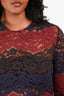 Sandro Burgundy/Navy/Green Lace Cropped Long Sleeve Top Size 1