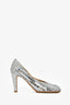 Bottega Veneta Limited Edition Silver Mirror Rhinestone Square Toe Heels Size 39