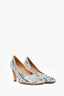 Bottega Veneta Limited Edition Silver Mirror Rhinestone Square Toe Heels Size 39