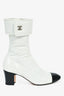 Pre-Loved Chanel™ White Patent Black Cap Toe CC Turnlock Booties Size 39