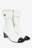 Pre-Loved Chanel™ White Patent Black Cap Toe CC Turnlock Booties Size 39