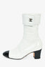 Pre-Loved Chanel™ White Patent Black Cap Toe CC Turnlock Booties Size 39