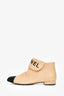 Pre-Loved Chanel™ 2019 Beige Lambskin Leather Logo Ankle Booties Size 39.5