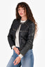 Isabel Marant Etoile Navy Leather Black Suede Trimmed Jacket Size 38