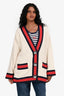 Gucci Cream Tweed Web Trim Cardigan with Faux Pearl Buttons Size 42