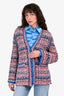 Pre-Loved Chanel™ Spring 2017 Pink/Blue Knit Tweed Cardigan with Blue Rubber Trim Size 38 (As Is)