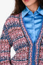 Pre-Loved Chanel™ Spring 2017 Pink/Blue Knit Tweed Cardigan with Blue Rubber Trim Size 38 (As Is)