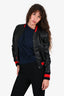 Gucci Black Leather Web Trim Bomber Jacket with Crystal Dragonfly Embellishment Size 40