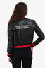 Gucci Black Leather Web Trim Bomber Jacket with Crystal Dragonfly Embellishment Size 40