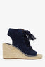 Chloe Navy Suede Lace Up Wedge Espadrilles Size 39