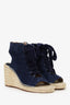 Chloe Navy Suede Lace Up Wedge Espadrilles Size 39