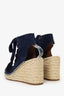 Chloe Navy Suede Lace Up Wedge Espadrilles Size 39