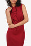 Elie Tahari Red Sleeveless Ruffle Detail Dress Size 6
