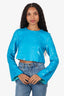 Ganni Blue Sequin Cropped Long Sleeve Top Size 34