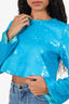 Ganni Blue Sequin Cropped Long Sleeve Top Size 34