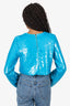 Ganni Blue Sequin Cropped Long Sleeve Top Size 34