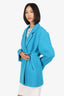 Ganni Blue Wool Silver Brooch Detail Coat Size 44