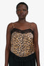 Christian Dior Brown Leopard Printed Silk Lace Trim Camisole Top Size 10 US