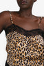 Christian Dior Brown Leopard Printed Silk Lace Trim Camisole Top Size 10 US
