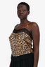 Christian Dior Brown Leopard Printed Silk Lace Trim Camisole Top Size 10 US