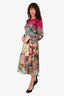 Etro Purple/Green Printed Satin Long Sleeves Midi Dress Size 40