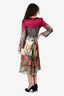 Etro Purple/Green Printed Satin Long Sleeves Midi Dress Size 40